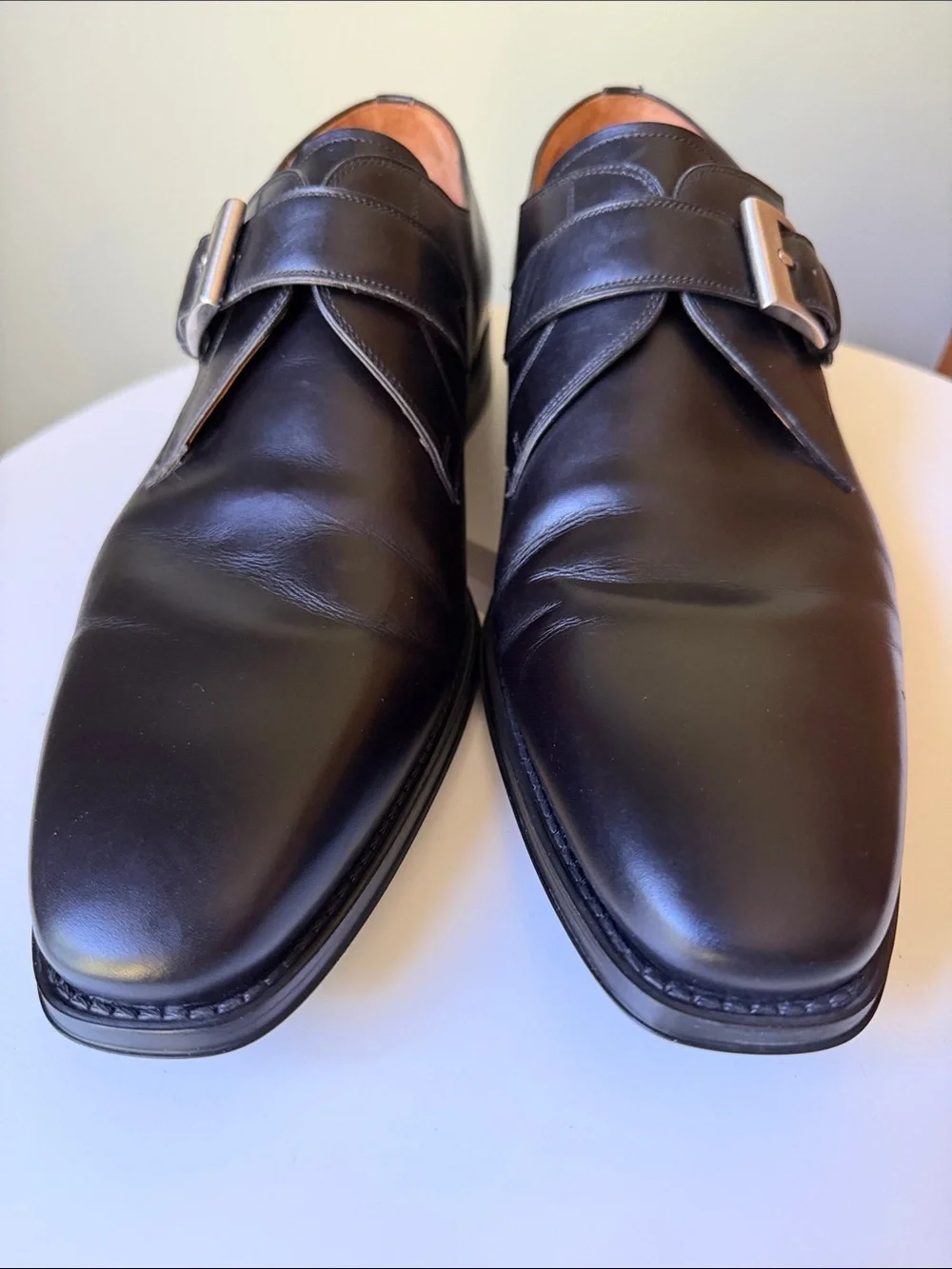 Magnanni Black Leather Monk Strap Dress Shoes Single Monk Buckle Oxford Portugal